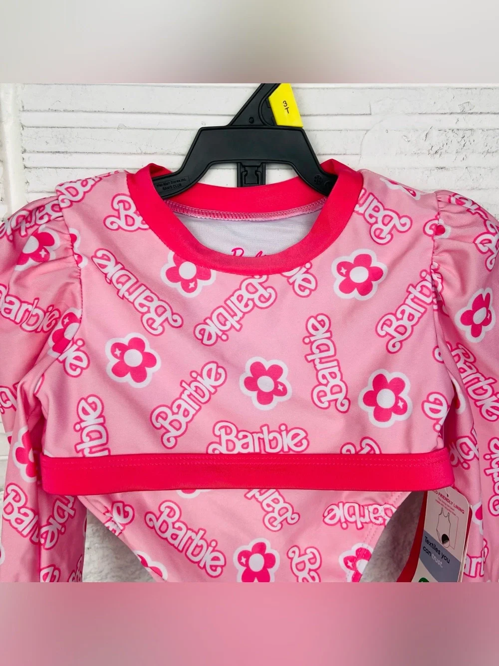 NWT Barbie Pink Floral Logo Long-Sleeve upf 50+ bikini size 3T